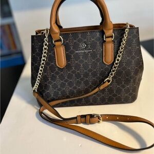 Nanette Lepore Dark Brown Satchel with Gold Accents